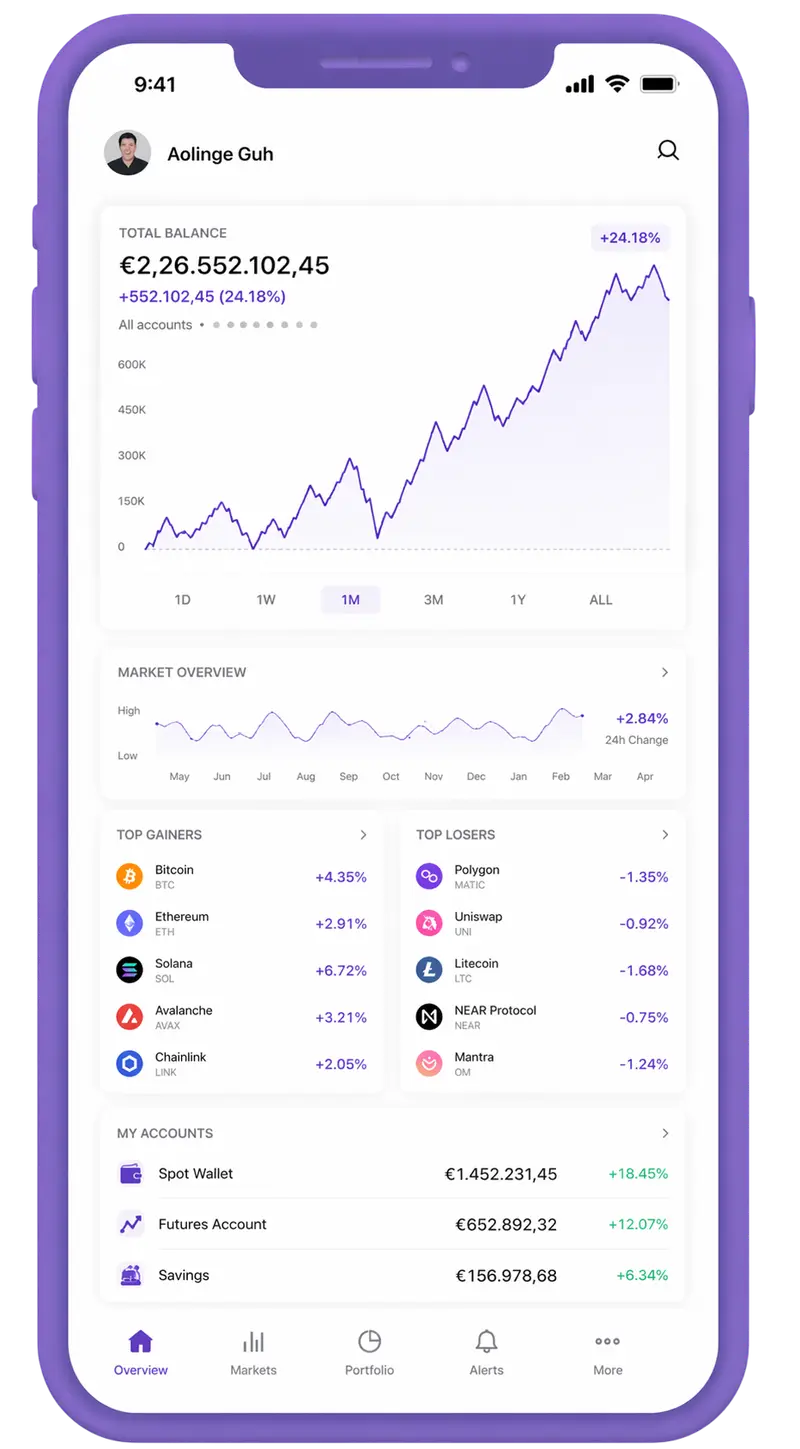 Mobile app screen showing portfolio overview